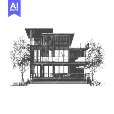 Aset premium populer: A Modern Three Story House Design With Trees Surrounding It