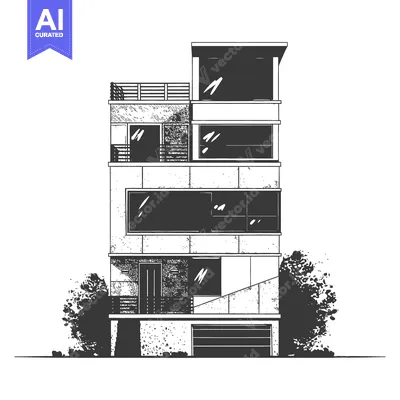 A black and white architectural drawing of a modern multi story home