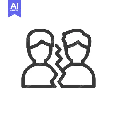 Premium design asset: Broken Relationship Icon: Two People Separated by a Crack, Minimalist