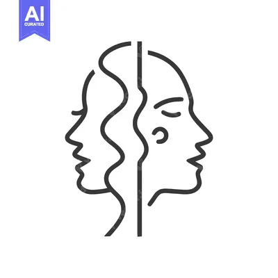 Aset desain premium: Minimalist Line Art: Two Faces in Profile, Duality Concept