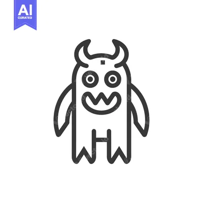 Download A black and white line drawing of a cartoon monster with horns, eyes, Vector Graphic