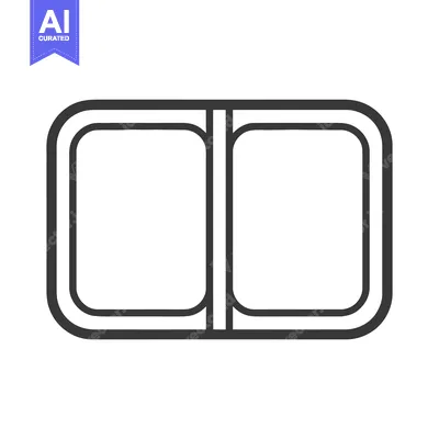 Premium design asset: Minimalist Double Window Frame Icon in Dark Gray Outline on White Back