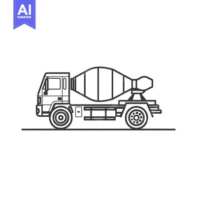 Download A Black and White Line Drawing of a Cement Mixer Truck Vector Graphic