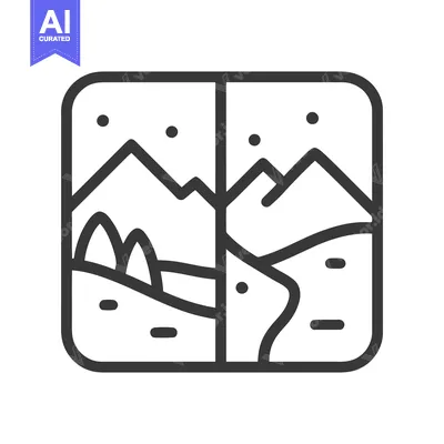 Minimalist Mountain Landscape Icon with Rounded Square Frame, Vector I