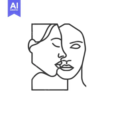 Minimalist Line Art: Two Faces Intertwined in Abstract Design