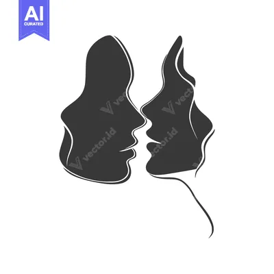 Popular premium asset: Minimalist Silhouette: Two Faces in Profile, Intimate Connection, Dark