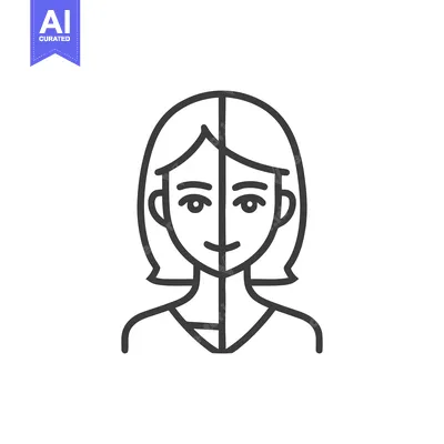 Woman's Face with Before and After Beauty Treatment, Line Art