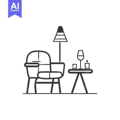 Download A Black and White Line Drawing of a Chair, Table, Lamp, Wine Glass, an Vector Graphic
