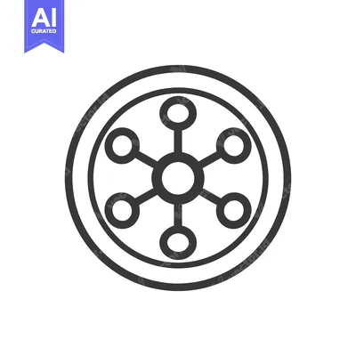 Aset premium populer: Minimalist Icon of a Molecule Structure in Circular Frame, Black and W