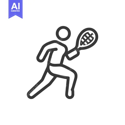 Dynamic Tennis Player Icon: Bold Outline, Energetic Pose, Sport Illust