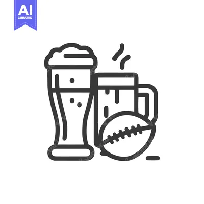 Beer and Football Icon: Frothy Pint, Mug, and Pigskin Ball in Bold Lin