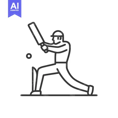 Minimalist Cricket Player Icon: Batting Stance, Ball, Wicket, Line Art