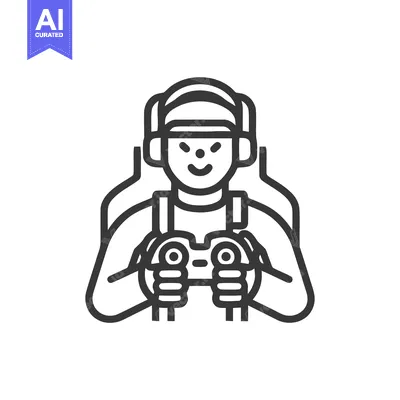 Gamer Icon: Person with Headset and Controller in Gaming Chair, Outlin