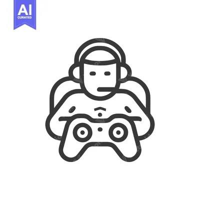 Gamer Icon: Minimalist Line Art of Person with Headset Holding Control