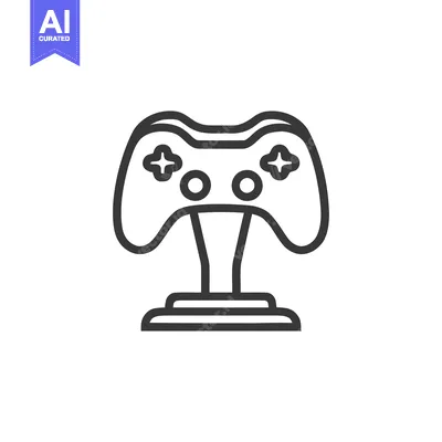 Minimalist Game Controller Icon on Stand, Black Outline on White Backg