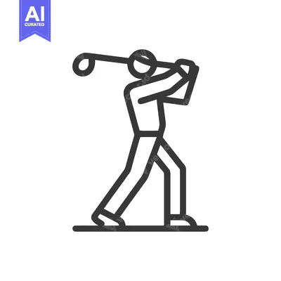 Aset premium populer: Minimalist Golfer Icon: Line Art Swing Illustration on White Backgroun