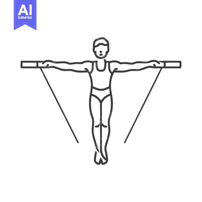 Aset premium populer: Minimalist Line Art: Gymnast on Rings, Strength and Balance Icon