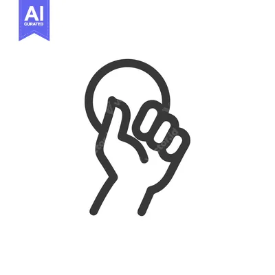 Minimalist Icon of Hand Holding Circle, Bold Outline on White Backgrou
