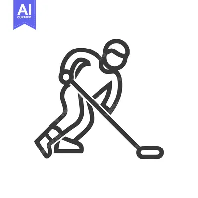 Aset premium populer: Minimalist Hockey Player Icon: Dynamic Line Art Illustration on White