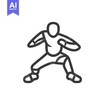Premium design asset: Stylized Fencing Stance Icon: Dynamic Athlete Outline on White Backgro
