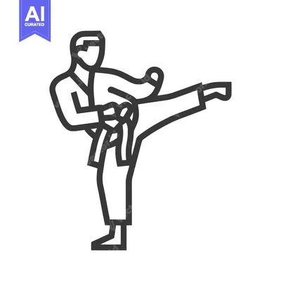 Premium design asset: Karate Stance Icon: Minimalist Line Art of Martial Arts Kick