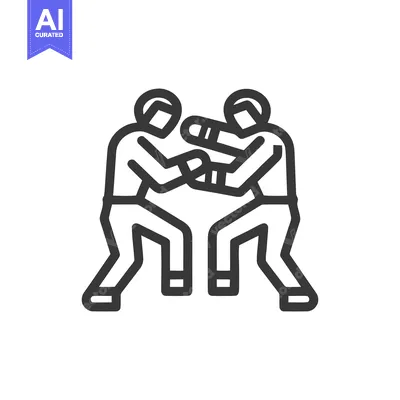 Aset premium populer: Boxing Match Outline Icon: Two Fighters in Action