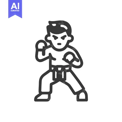 Premium design asset: Karate Stance Icon: Focused Martial Artist in Fighting Position, Outli