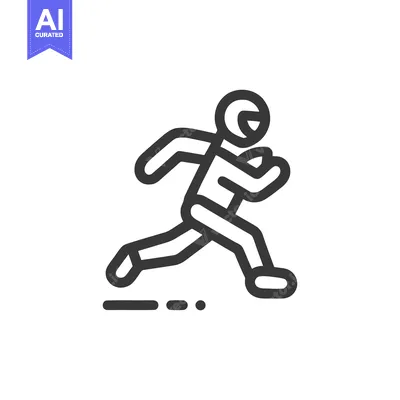 Aset desain premium: Minimalist Runner Icon: Dynamic Motion, Bold Outline, White Background