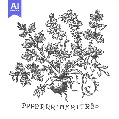 Detailed ink drawing of a plant with leaves and root bulb