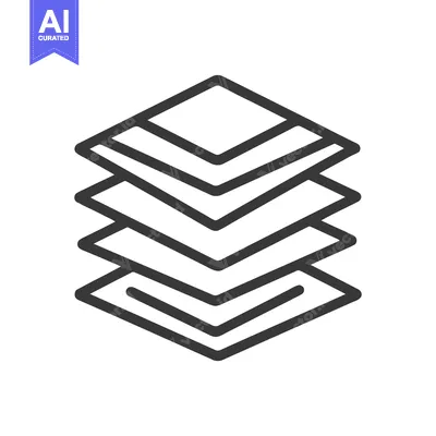 Aset desain premium: Stacked Layers Icon: Geometric Design with Rounded Corners and Bold Ou