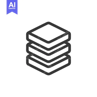 Stacked Layers Icon: Isometric Design with Rounded Corners and Bold Ou