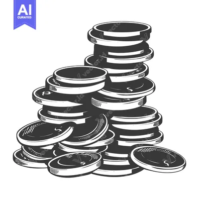 Stack of Coins Drawn in Black and White