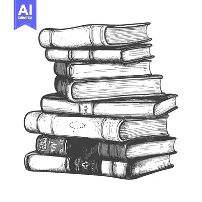 Stack of Vintage Hardback Books in Hand-Drawn Sketch Style