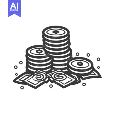 Stacks of coins and scattered banknotes