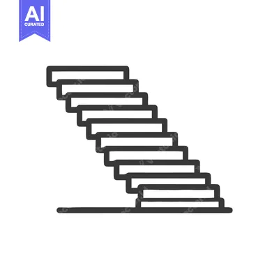 Minimalist Staircase Icon: Ascending Steps in Bold Outline on White Ba