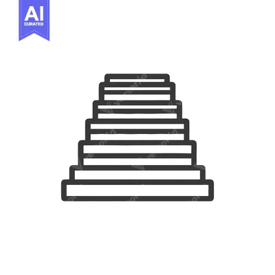 Minimalist Staircase Icon: Ascending Steps in Bold Outline on White Ba