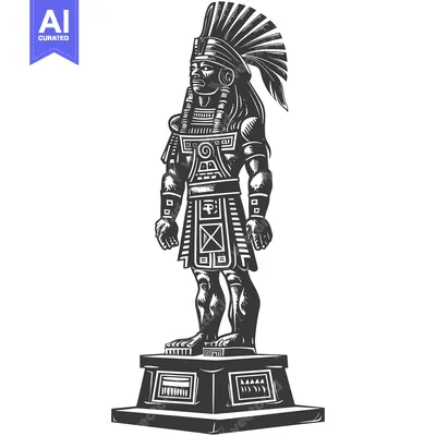 Standing Stone Statue of an Aztec Warrior with Feather Headdress