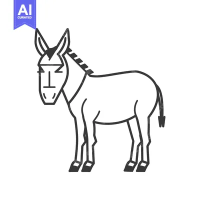 A Black and White Line Drawing of a Donkey