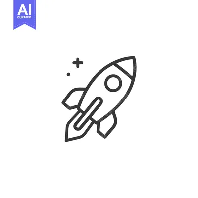 Minimalist Rocket Launching Icon with Stars on White Background