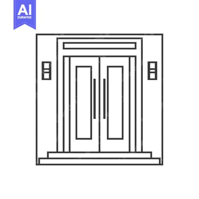 A Black and White Line Drawing of a Double Door Entrance with Steps