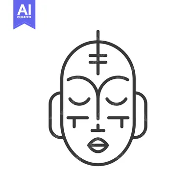 Premium design asset: A Black and White Line Drawing of a Face with Tribal Markings
