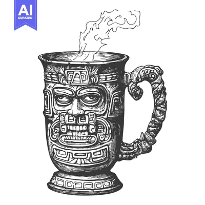 Aset premium populer: Steaming Cup With Carved Face and Intricate Design
