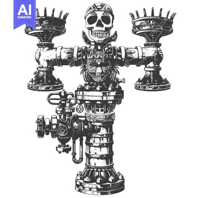 Steampunk Aztec Skull with Pipe Fittings and Crown