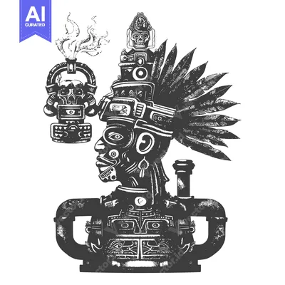 Steampunk Mayan God with Feathers and Pipes