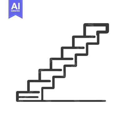 Minimalist Staircase Icon: Ascending Steps in Bold Outline Design