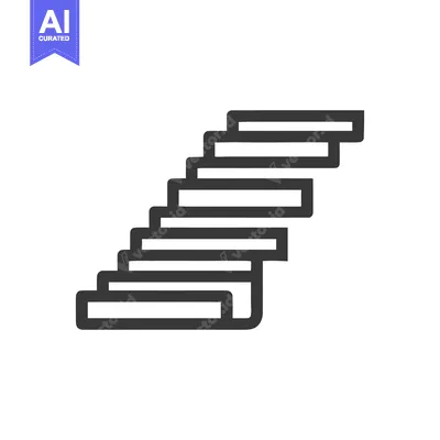 Minimalist Staircase Icon: Ascending Steps in Bold Outline Design