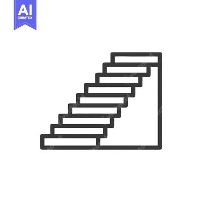 Minimalist Staircase Icon: Ascending Steps in Bold Outline on White Ba