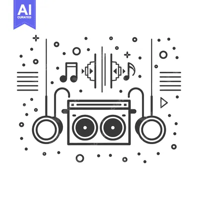 Aset desain premium: Stereo System with Headphones and Music Notes