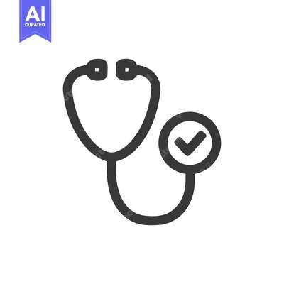 Stethoscope Icon with Check Mark: Healthcare Approval Symbol, Minimali