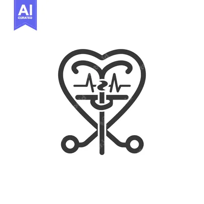 Stethoscope inside heart with heartbeat line graphic